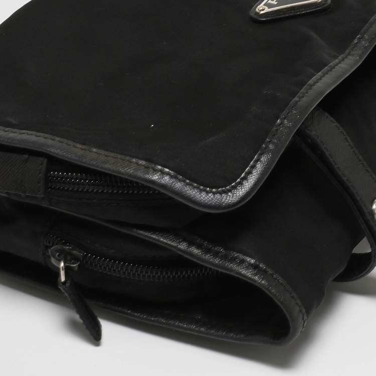 Pre Owned Prada Black Nylon and Leather Foldable Toiletry Pouch
