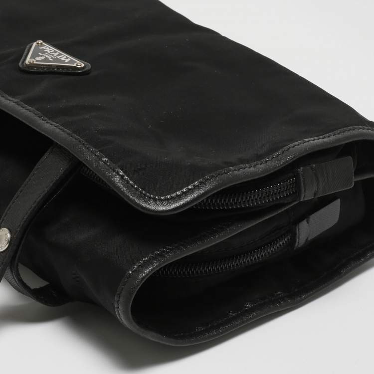 Pre Owned Prada Black Nylon and Leather Foldable Toiletry Pouch