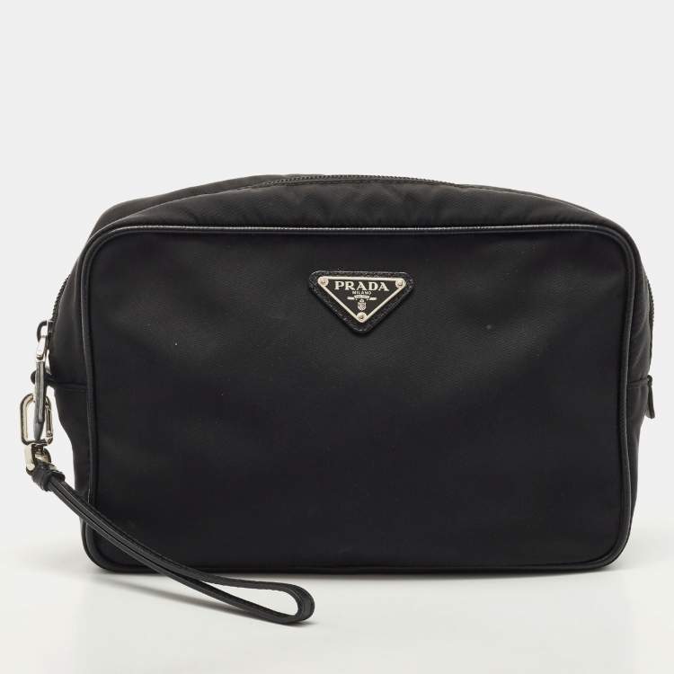Pre Owned Prada Black Nylon Logo Cosmetic Pouch 