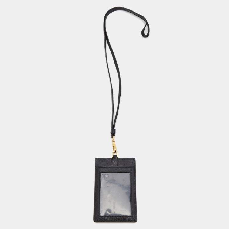 Pre Owned Prada Black Saffiano Leather Badge Holder