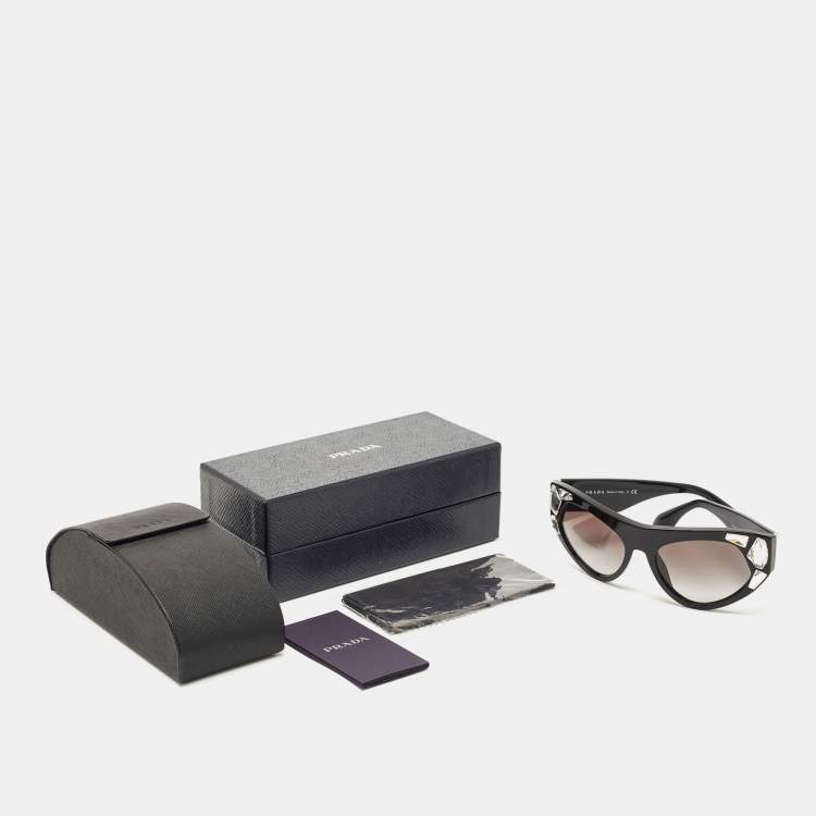 مملوكة مسبقًا Prada Black Crystals Embellished Cat Eye Sunglasses