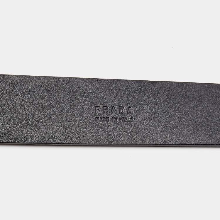 Pre Owned Prada Black Leather Buckle Belt 90CM