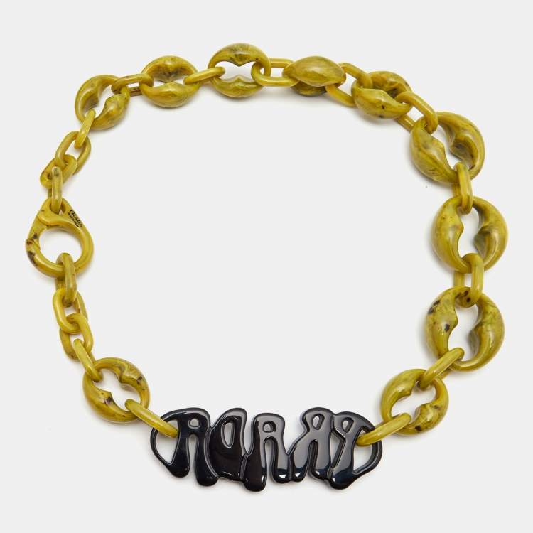 Pre Owned Prada Green Plexiglass Logo Link Necklace