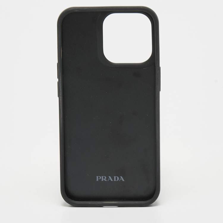 Pre Owned Prada Black/Silver Rubber Crystals Embellished iPhone 13 Pro Case