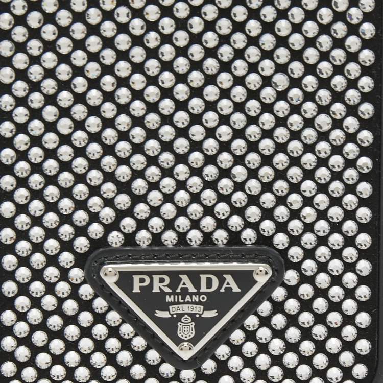Pre Owned Prada Black/Silver Rubber Crystals Embellished iPhone 13 Pro Case