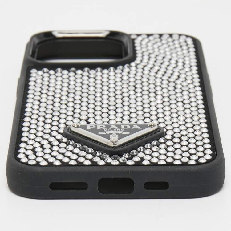 Pre Owned Prada Black/Silver Rubber Crystals Embellished iPhone 13 Pro Case