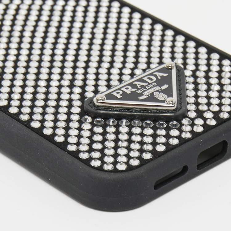 Pre Owned Prada Black/Silver Rubber Crystals Embellished iPhone 13 Pro Case