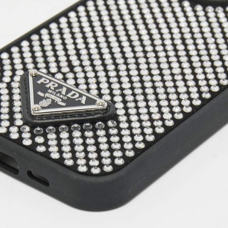 Pre Owned Prada Black/Silver Rubber Crystals Embellished iPhone 13 Pro Case