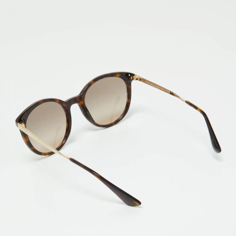 Pre Owned Prada Brown Havana/Brown SPR17S Round Sunglasses