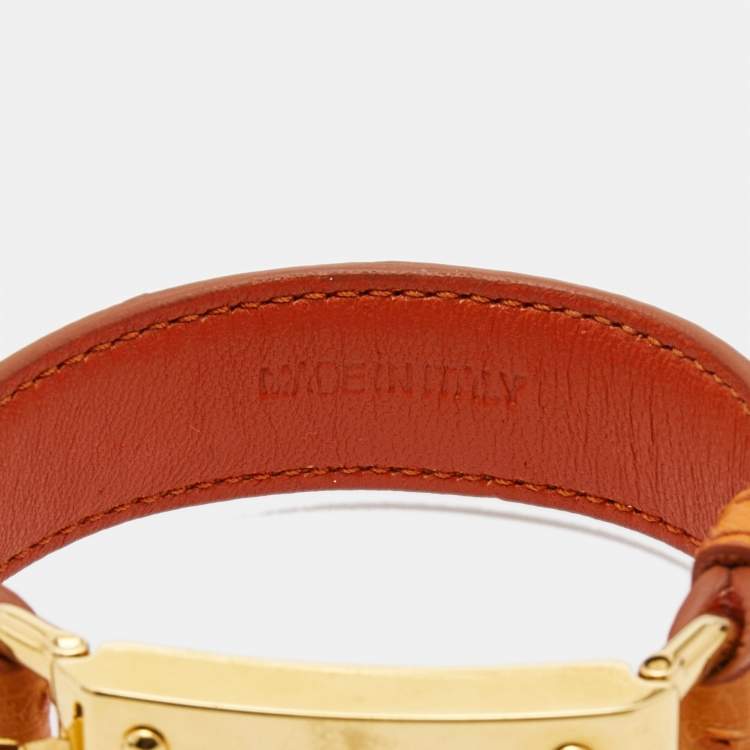 Pre Owned Prada Ostrich Leather Gold-Plated Bracelet