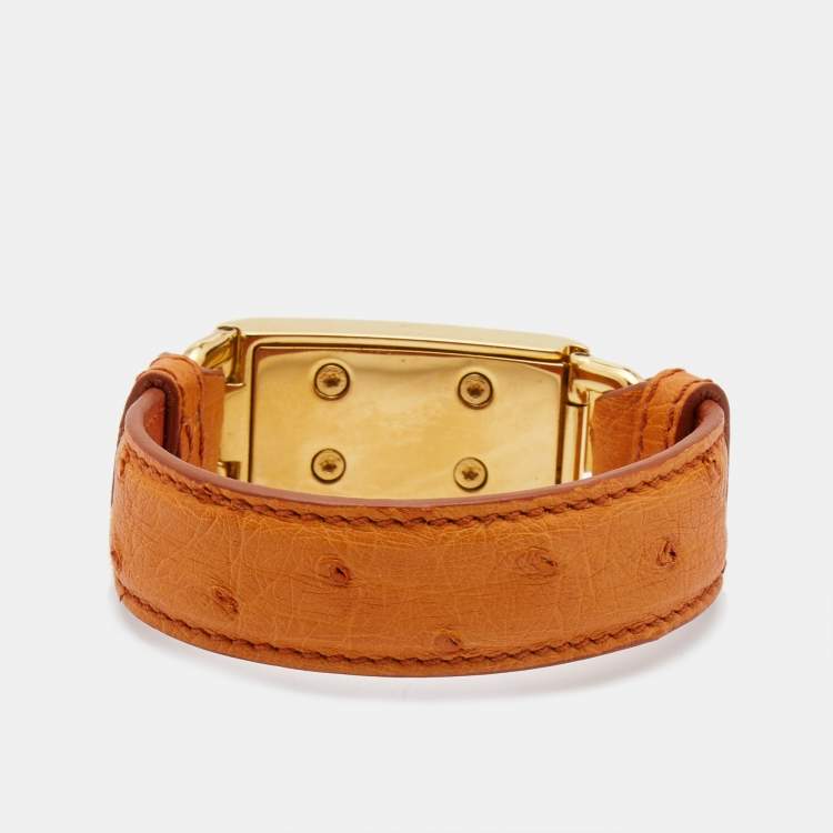 Pre Owned Prada Ostrich Leather Gold-Plated Bracelet