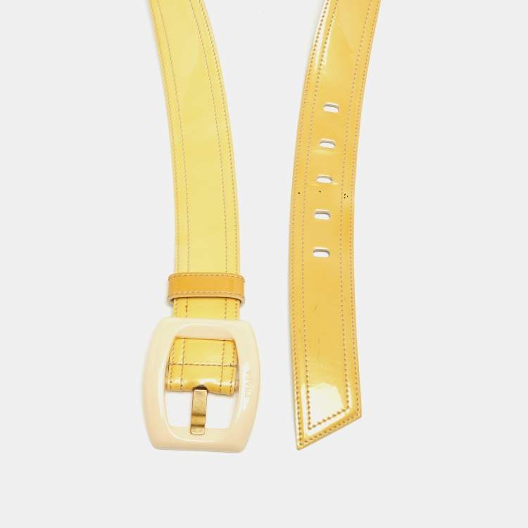Pre Owned Prada Cream Patent Leather Buckle Belt 85CM