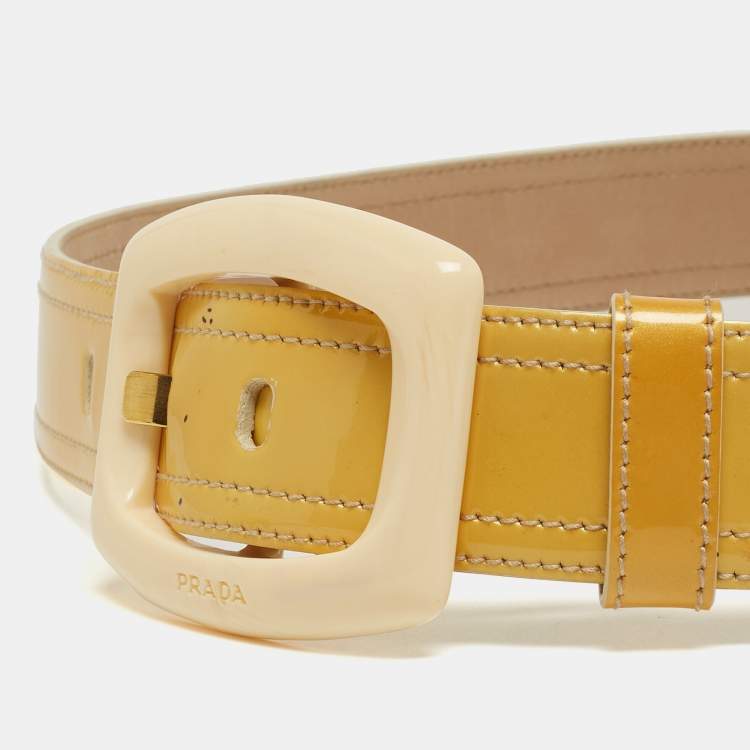 Pre Owned Prada Cream Patent Leather Buckle Belt 85CM