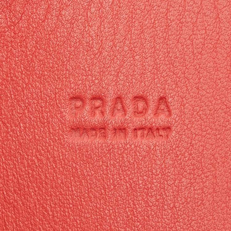 Pre Owned Prada Coral Orange Leather Wide Buckle Belt 85CM