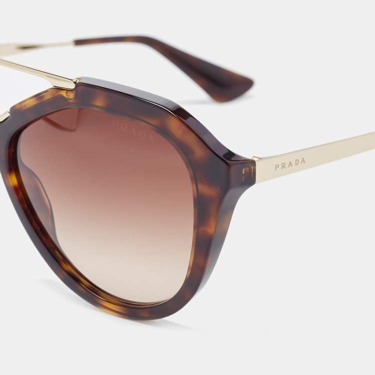 Pre Owned Prada Brown Tortoise Gradient SPR 12Q Aviator Sunglasses