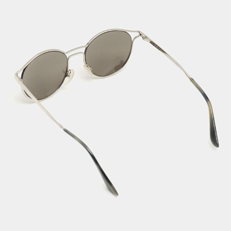 Pre Owned Prada Silver/Black Mirrored SPR626 Frame Round Sunglasses