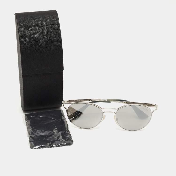 Pre Owned Prada Silver/Black Mirrored SPR626 Frame Round Sunglasses
