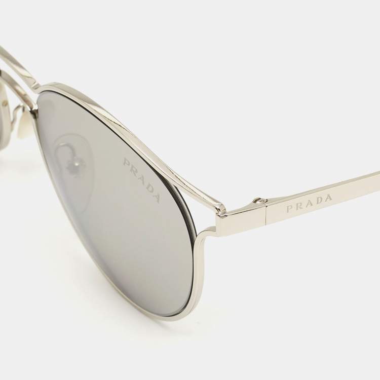 Pre Owned Prada Silver/Black Mirrored SPR626 Frame Round Sunglasses