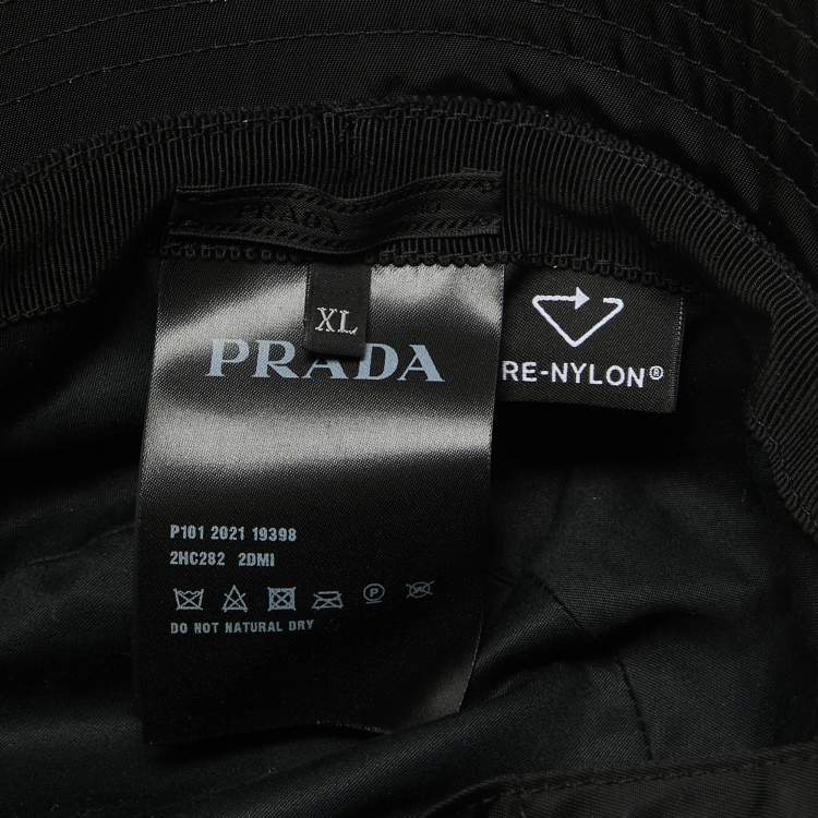 Pre Owned Prada Black Re-Nylon Triangle Logo Detail String Bucket Hat XL