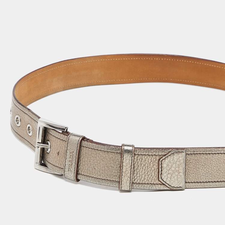Pre Owned Prada Metallic Leather Buckle Belt 80CM