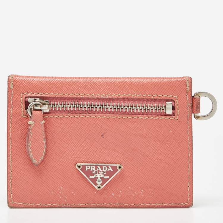 Pre Owned Prada Orange Saffiano Leather Badge Holder