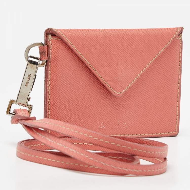 Pre Owned Prada Orange Saffiano Leather Badge Holder