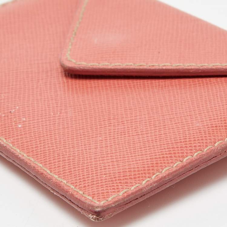 Pre Owned Prada Orange Saffiano Leather Badge Holder