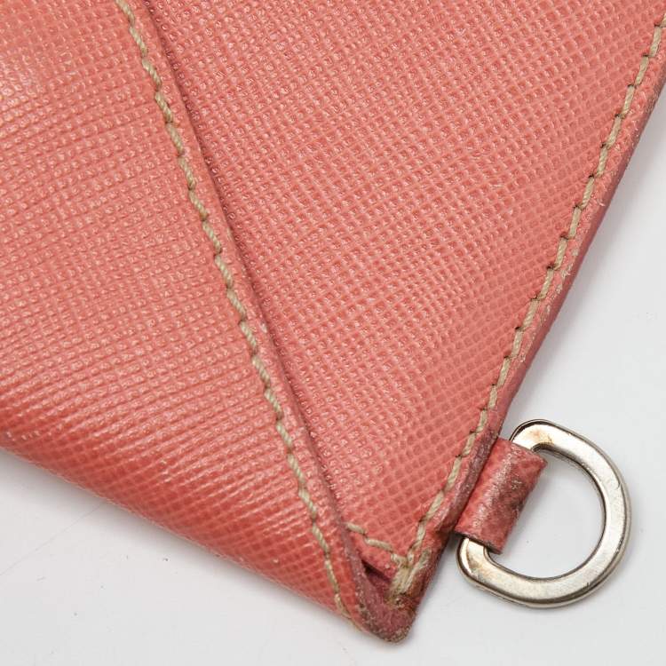 Pre Owned Prada Orange Saffiano Leather Badge Holder