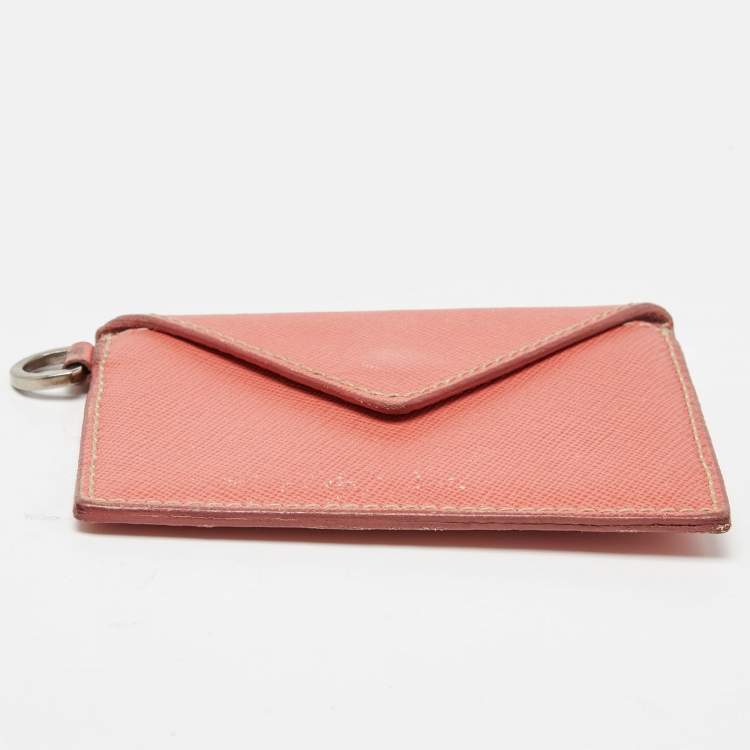Pre Owned Prada Orange Saffiano Leather Badge Holder