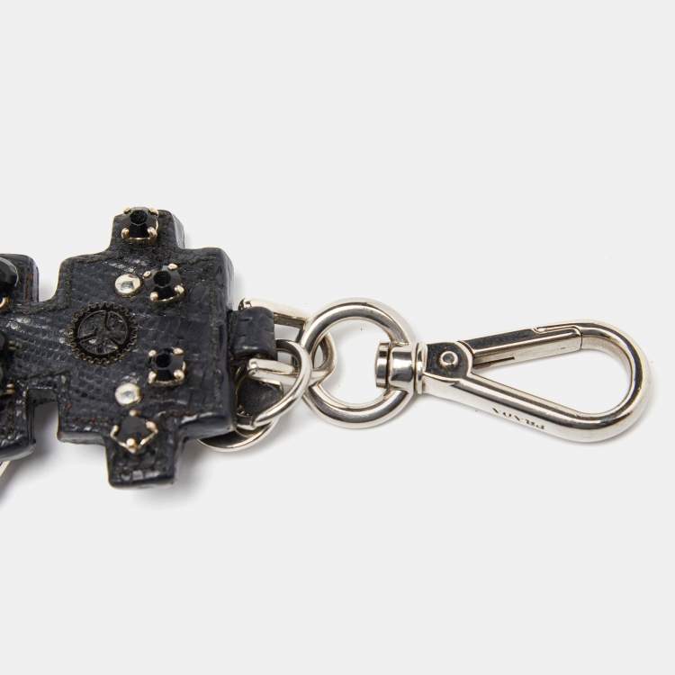 Pre Owned Prada Silver Tone Leather Robot Keychain Bag Charm