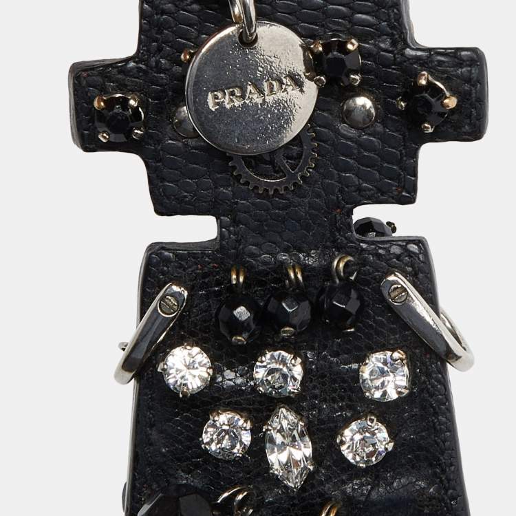 Pre Owned Prada Silver Tone Leather Robot Keychain Bag Charm