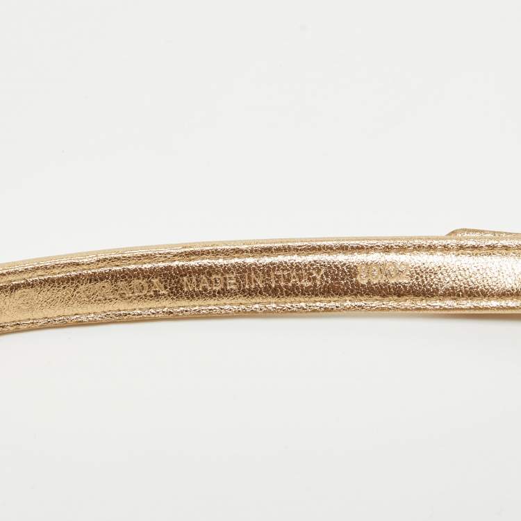 Pre Owned Prada Gold Sequins and Leather Slim Belt 80CM