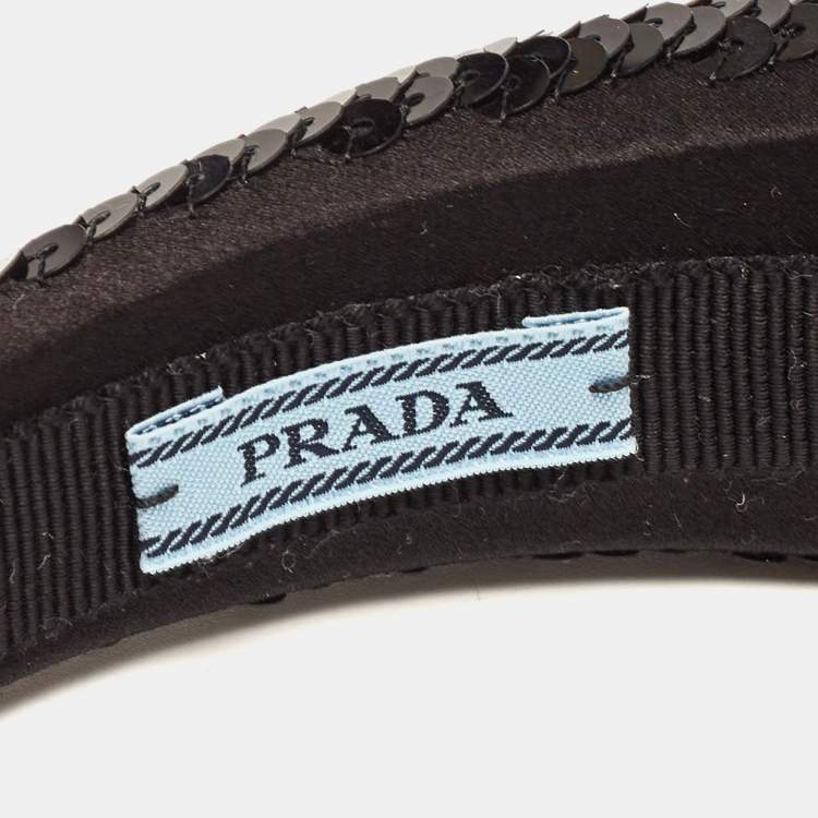 Pre Owned Prada Black Sequined Logo Detail Headband