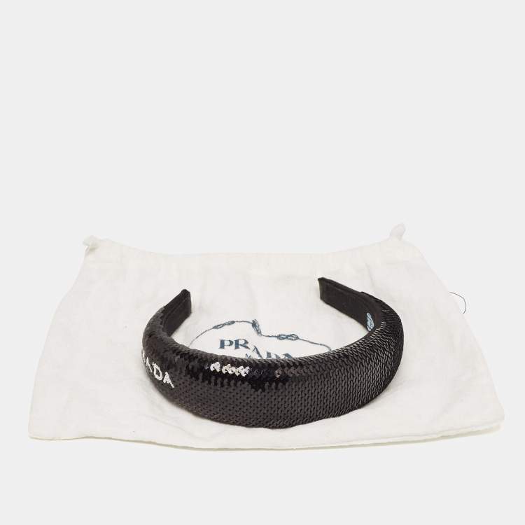 Pre Owned Prada Black Sequined Logo Detail Headband