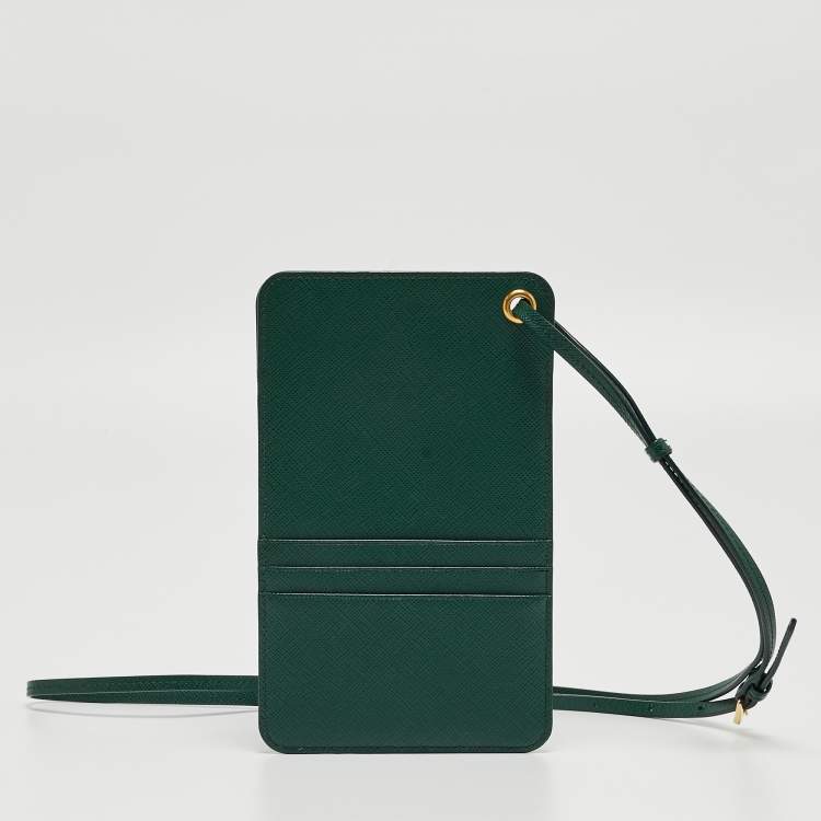 مملوكة مسبقًا Prada Green Saffiano Leather Phone Strap Case