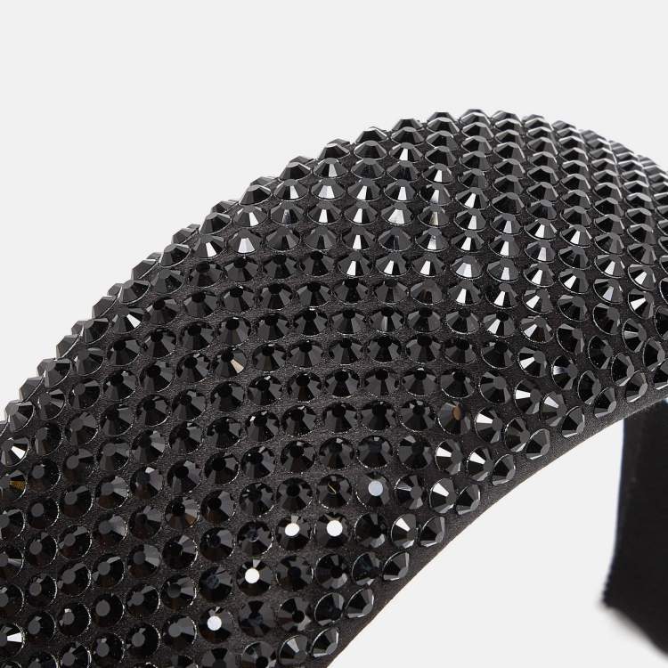 Pre Owned Prada Black Crystal Embellished Satin Wide Headband