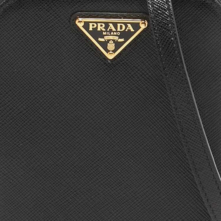 Pre Owned Prada Black Saffiano Lux Leather Phone Crossbody Bag