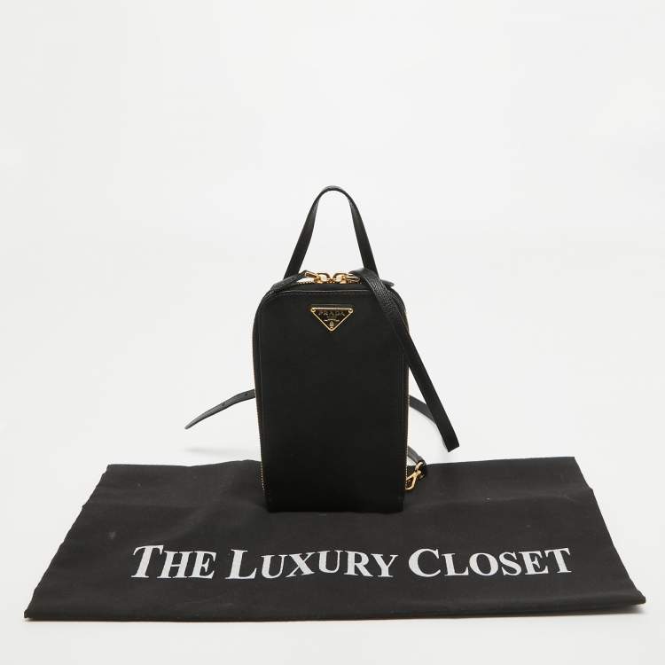 Pre Owned Prada Black Saffiano Lux Leather Phone Crossbody Bag