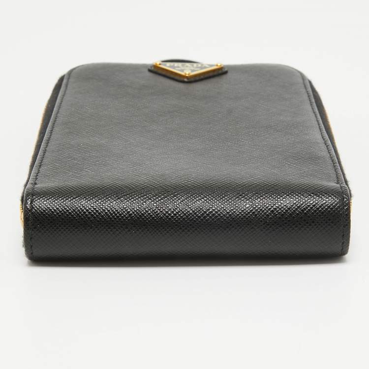 Pre Owned Prada Black Saffiano Lux Leather Phone Crossbody Bag