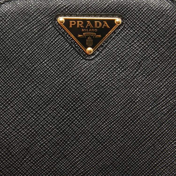 Pre Owned Prada Black Saffiano Lux Leather Phone Crossbody Bag
