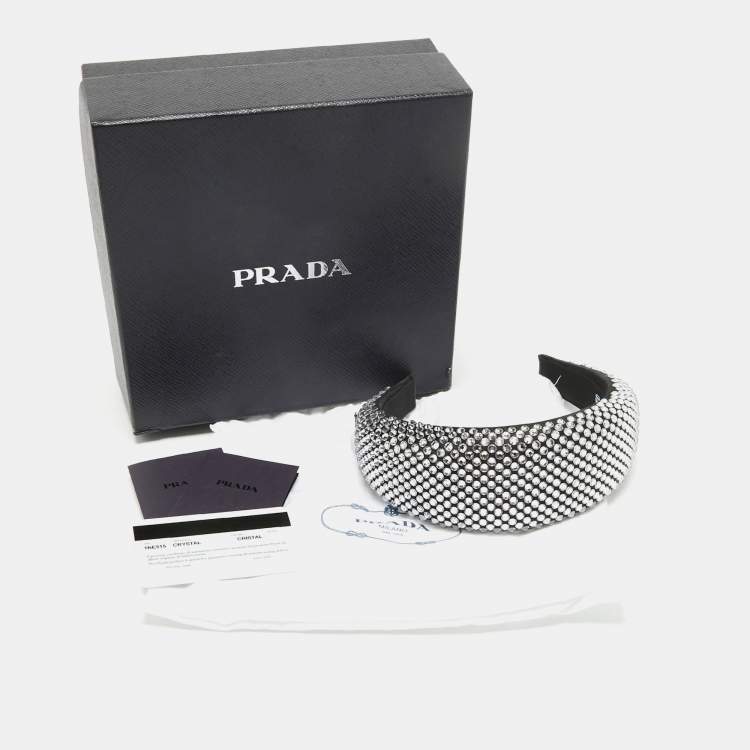 Pre Owned Prada Black Crystals Embellished Satin Oversized Head Band One Size