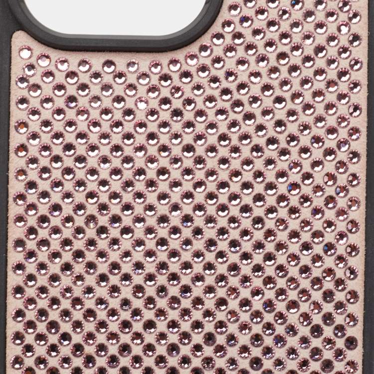 مملوكة مسبقًا Prada Pink/Black Suede Crystals Embellished iPhone 14 Pro Max Cover