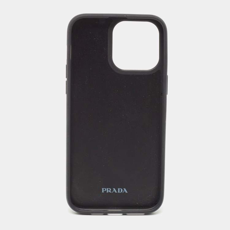 مملوكة مسبقًا Prada Pink/Black Suede Crystals Embellished iPhone 14 Pro Max Cover