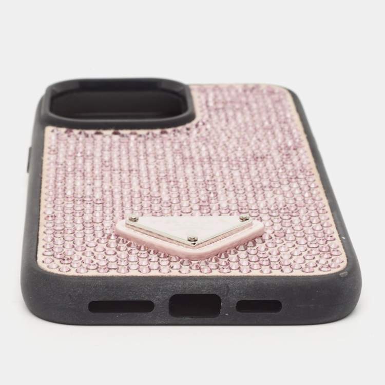 مملوكة مسبقًا Prada Pink/Black Suede Crystals Embellished iPhone 14 Pro Max Cover