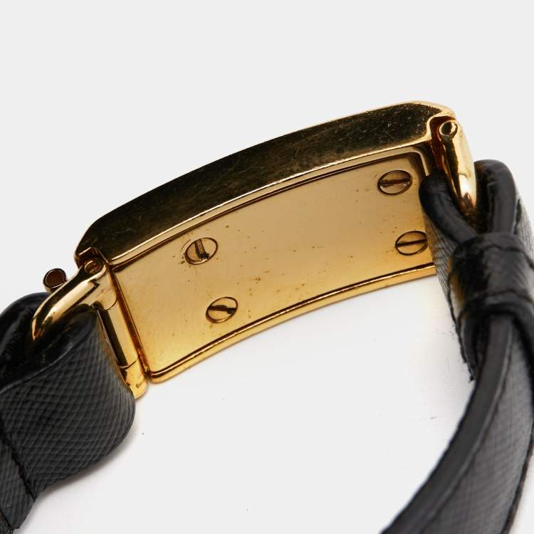 Pre Owned Prada Leather Gold Tone Bracelet