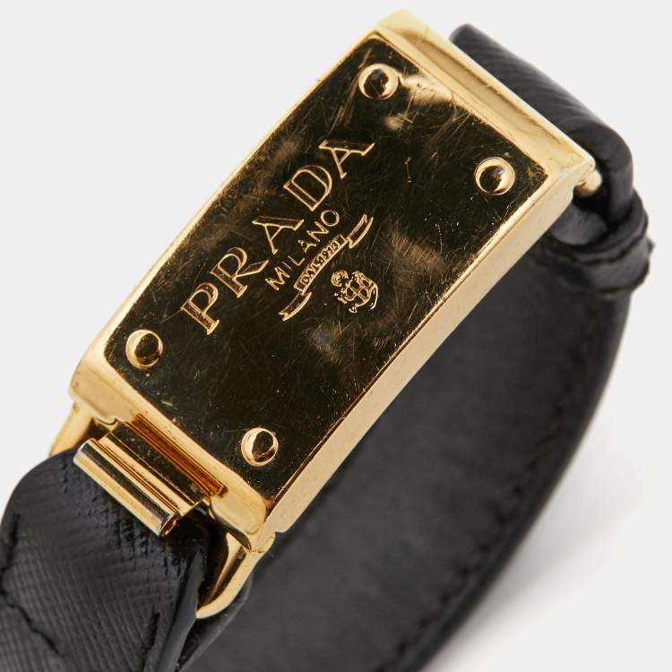 Pre Owned Prada Leather Gold Tone Bracelet
