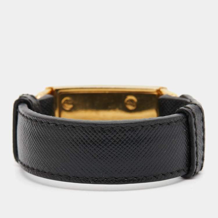 Pre Owned Prada Leather Gold Tone Bracelet