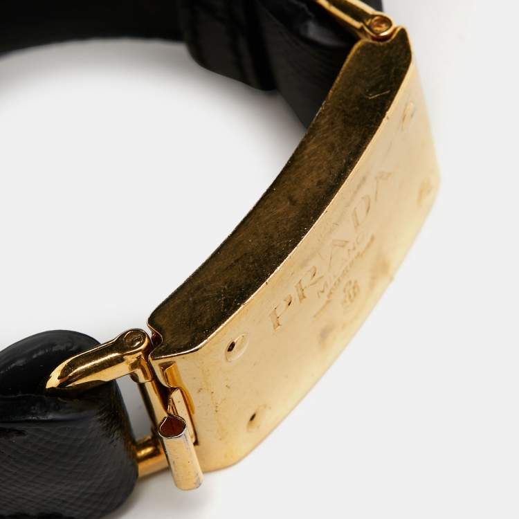 Pre Owned Prada Leather Gold Tone Bracelet