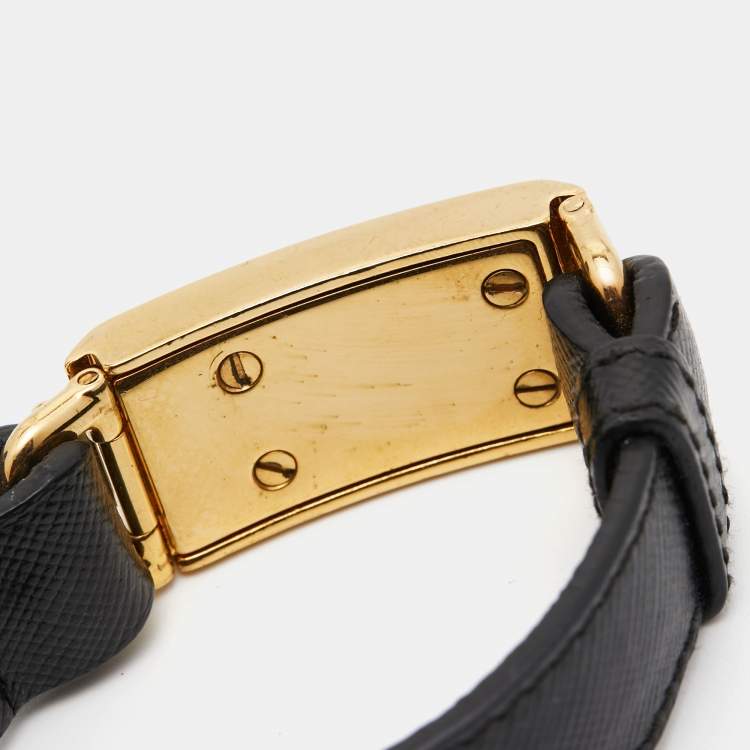 Pre Owned Prada Leather Gold Tone Bracelet