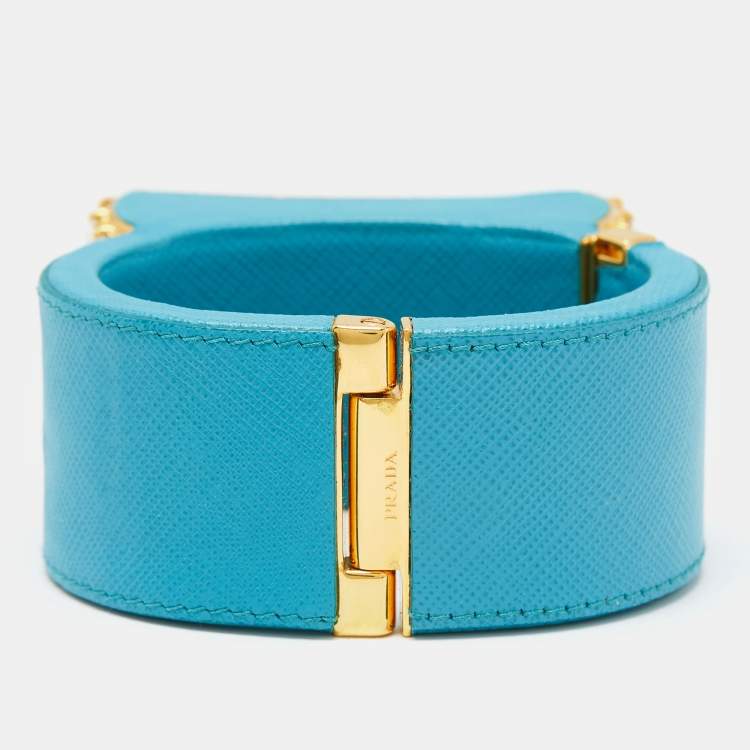 Pre Owned Prada Crystal Leather Gold Tone Bracelet